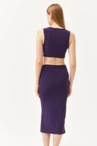 Olalook Women's Purple Waist Decollete Stone Detailed Slit Flexible Dress - Image 8