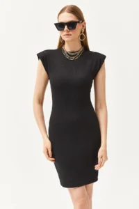 Olalook Women's Black Crew Neck Padded Mini Dress - Image 2