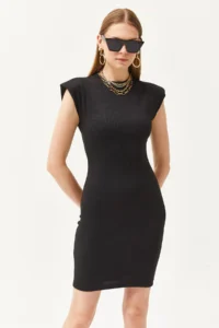 Olalook Women's Black Crew Neck Padded Mini Dress - Image 3