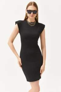 Olalook Women's Black Crew Neck Padded Mini Dress - Image 4