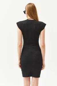 Olalook Women's Black Crew Neck Padded Mini Dress - Image 6