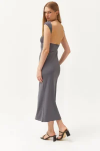 Olalook Women's Smoked Deep Backless Lycra Knitted Dress