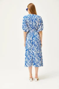 Olalook Women's Saks Blue Waisted Double Breasted Collar Midi Dress - Image 6