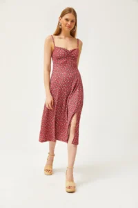 Olalook Women's Dusty Rose Strap Gathered Front Knitted Dress - Image 2