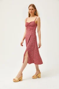 Olalook Women's Dusty Rose Strap Gathered Front Knitted Dress - Image 3