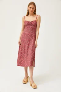 Olalook Women's Dusty Rose Strap Gathered Front Knitted Dress - Image 4