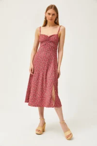 Olalook Women's Dusty Rose Strap Gathered Front Knitted Dress - Image 5