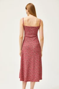 Olalook Women's Dusty Rose Strap Gathered Front Knitted Dress - Image 6