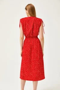 Olalook Women's Red Shoulder Gathered Waist Gipped Dress - Image 6