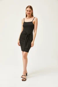 Olalook Women's Black Strappy Waist Belt Detailed Knitted Dress - Image 2