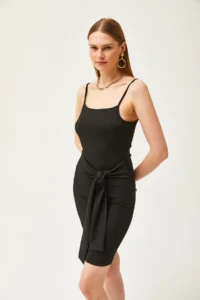 Olalook Women's Black Strappy Waist Belt Detailed Knitted Dress - Image 4