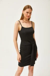 Olalook Women's Black Strappy Waist Belt Detailed Knitted Dress - Image 5