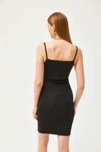 Olalook Women's Black Strappy Waist Belt Detailed Knitted Dress - Image 6