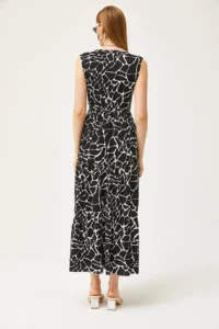 Olalook Women's Black Double Breasted Collar Patterned Maxi Knitted Dress - Image 5