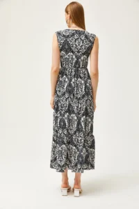 Olalook Women's Shawl Black Double Breasted Collar Patterned Maxi Knitted Dress - Image 6