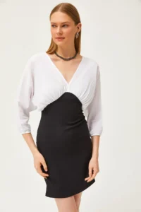 Olalook Women's Black Poplin Zippered Back Mini Elegant Dress