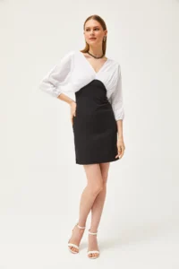 Olalook Women's Black Poplin Zippered Back Mini Elegant Dress - Image 2