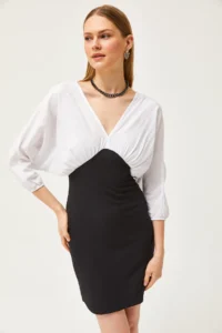 Olalook Women's Black Poplin Zippered Back Mini Elegant Dress - Image 3