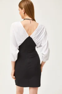 Olalook Women's Black Poplin Zippered Back Mini Elegant Dress - Image 5
