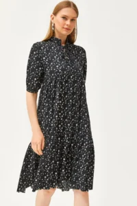 Olalook Women's Black Lace Collar Partial Dress