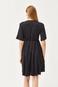 Olalook Women's Black V-Neck Elastic Waist Mini Dress - Image 2