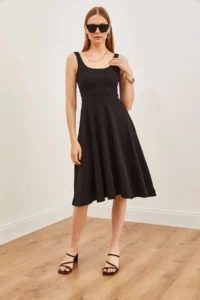 Olalook Women's Black Strap Draped Twist Flared Dress - Image 3