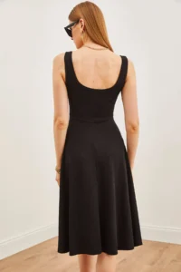 Olalook Women's Black Strap Draped Twist Flared Dress - Image 5