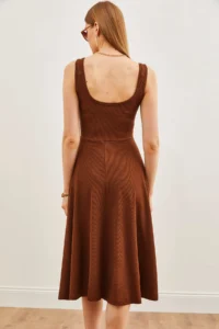 Olalook Women's Brown Strap Draped Twist Flared Dress - Image 6