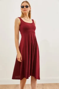 Olalook Women's Burgundy Strap Flowy Twist Flared Dress