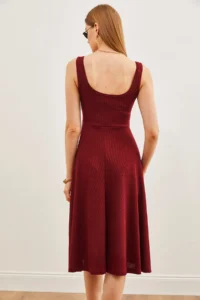Olalook Women's Burgundy Strap Flowy Twist Flared Dress - Image 5
