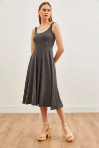 Olalook Women's Smoked Strap Draped Twist Flared Dress - Image 2
