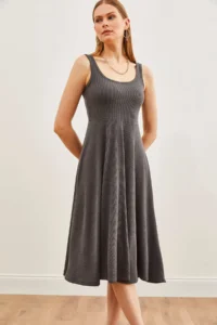 Olalook Women's Smoked Strap Draped Twist Flared Dress - Image 3