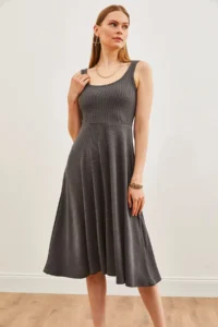 Olalook Women's Smoked Strap Draped Twist Flared Dress - Image 4