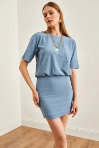 Olalook Women's Indigo Skirt Double Layer Mini Knitted Dress - Image 4