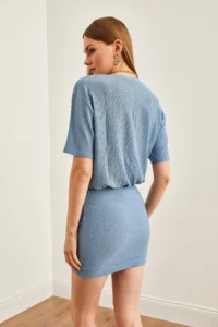 Olalook Women's Indigo Skirt Double Layer Mini Knitted Dress - Image 5