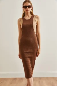 Olalook Women's Bitter Brown Crop Blouse Open Side Dress 2 Piece Set - Image 3