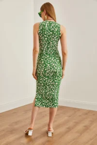 Olalook Women's Floral Grass Crew Neck Slit Knitted Midi Dress - Image 6