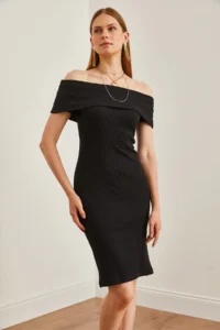 Olalook Women's Black Madonna Collar Mini Flexible Dress - Image 2
