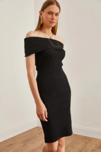 Olalook Women's Black Madonna Collar Mini Flexible Dress - Image 3