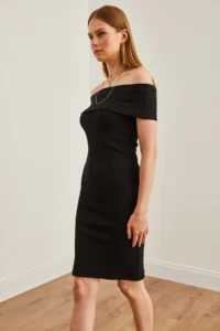 Olalook Women's Black Madonna Collar Mini Flexible Dress - Image 4