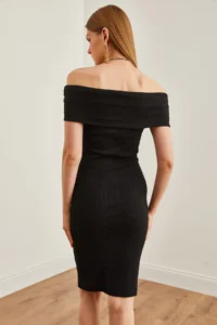 Olalook Women's Black Madonna Collar Mini Flexible Dress - Image 5