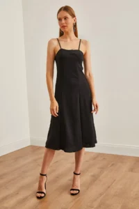 Olalook Women's Black Strap Adjustable Back Zipper Dress