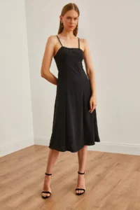Olalook Women's Black Strap Adjustable Back Zipper Dress - Image 2