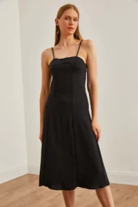 Olalook Women's Black Strap Adjustable Back Zipper Dress - Image 3