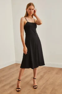 Olalook Women's Black Strap Adjustable Back Zipper Dress - Image 4