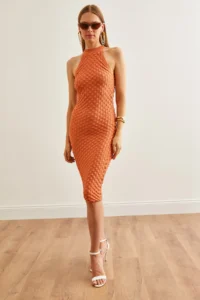 Olalook Women's Onion Skin Herringbone Braided Halter Neck Summer Knitwear Dress - Image 7