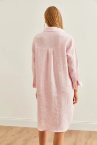 Olalook Women's Candy Pink Muslin Shirt Dress with Oval Side Slits - Image 2