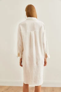 Olalook Women's White Muslin Shirt Dress with Oval Side Slits - Image 2