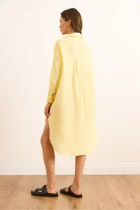 Olalook Women's Light Yellow Muslin Shirt Dress with Oval Side Slits - Image 2