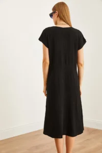Olalook Women's Black V-Neck Woven Viscose Casual Dress - Image 8
